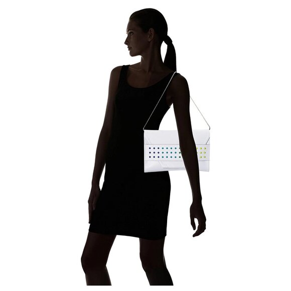 Milly Color Digital Studded Leather White Flap Envelope Bag Handbag Purse NEW - Picture 6 of 6